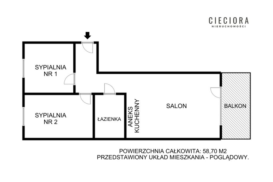 Rzut mieszkania — 3 pokoje z balkonem i miejscem w garażu — Karczemki